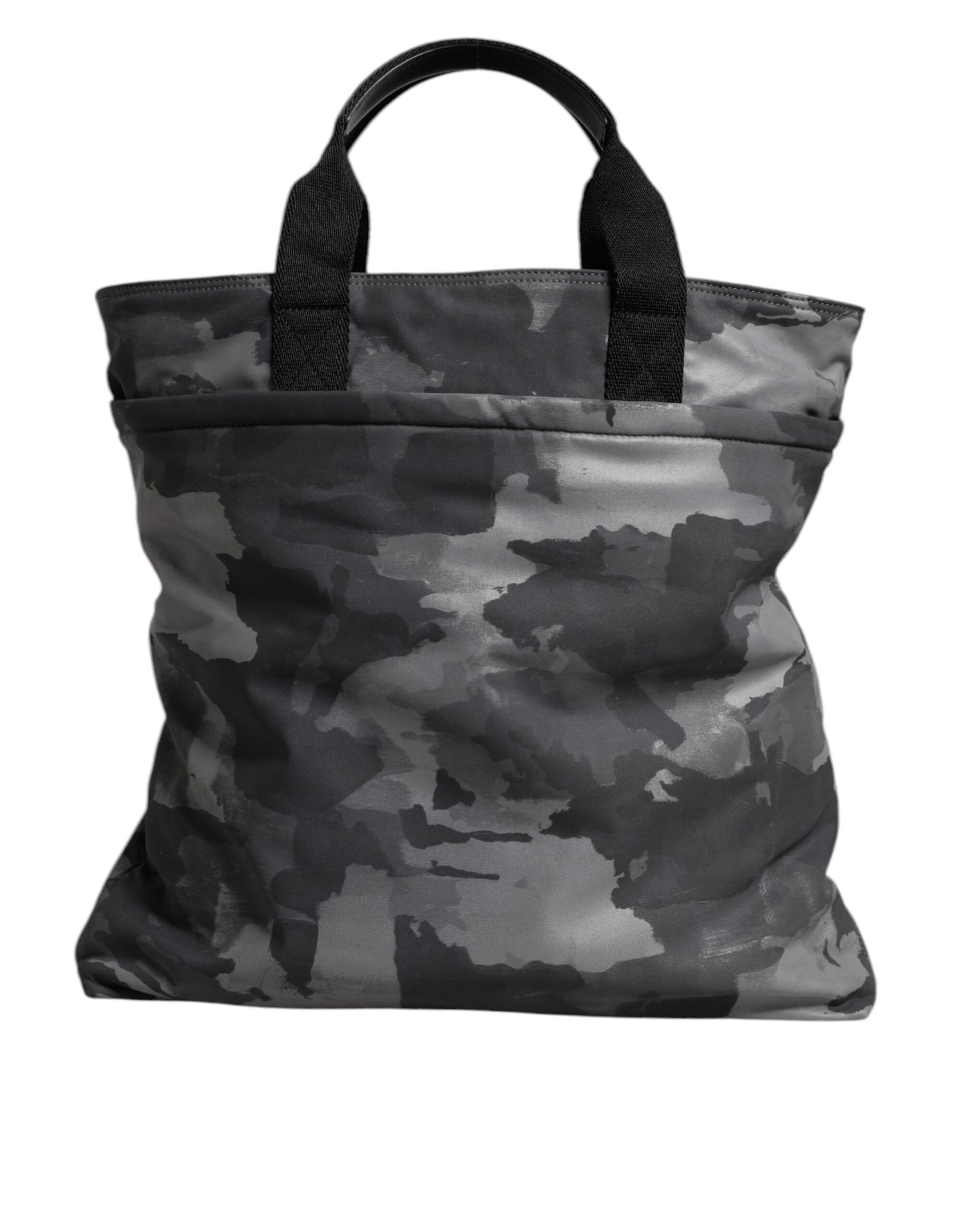 Graue Tragetasche aus Baumwolle mit mehreren Fächern im Camouflage-Muster
