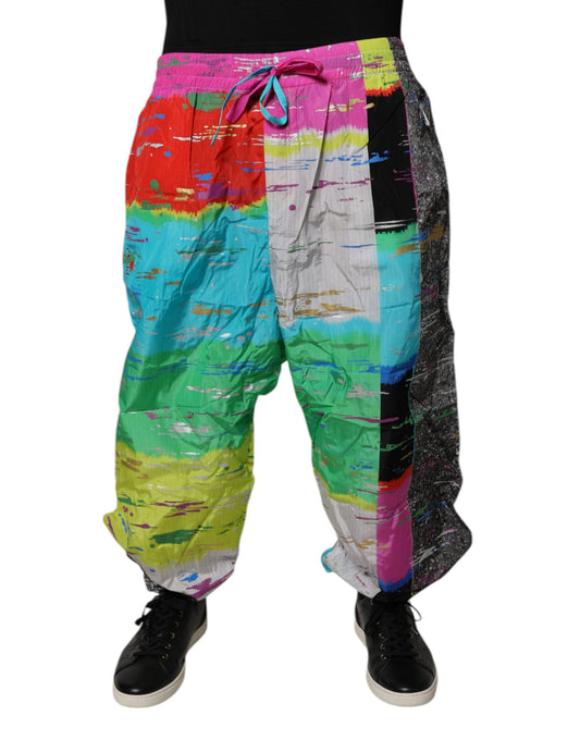 Mehrfarbige Patchwork-Jogginghose mit mittlerer Taille