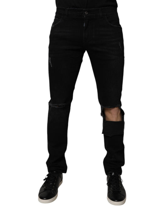 Schwarze Skinny Jeans aus zerrissener Baumwolle für Herren