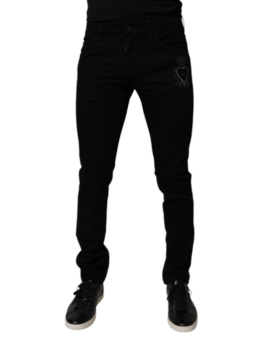 Schwarze Skinny-Jeans aus Baumwolle mit heiligem Herzen