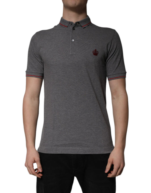 Graues Polo-T-Shirt aus Baumwolle mit Kronenkragen