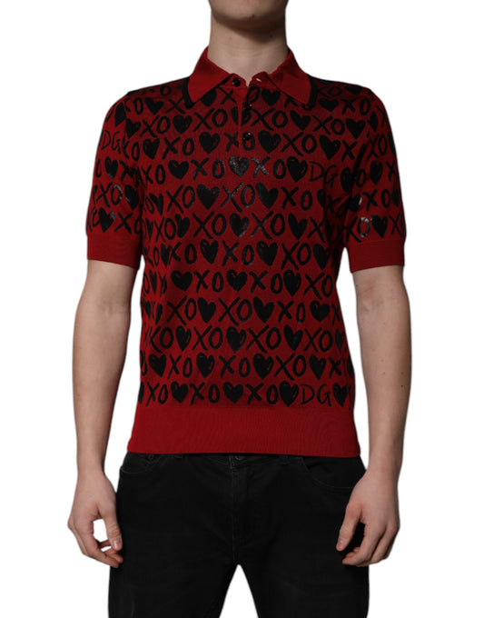 Rotes XOXO-Poloshirt mit Kragen aus Baumwolle