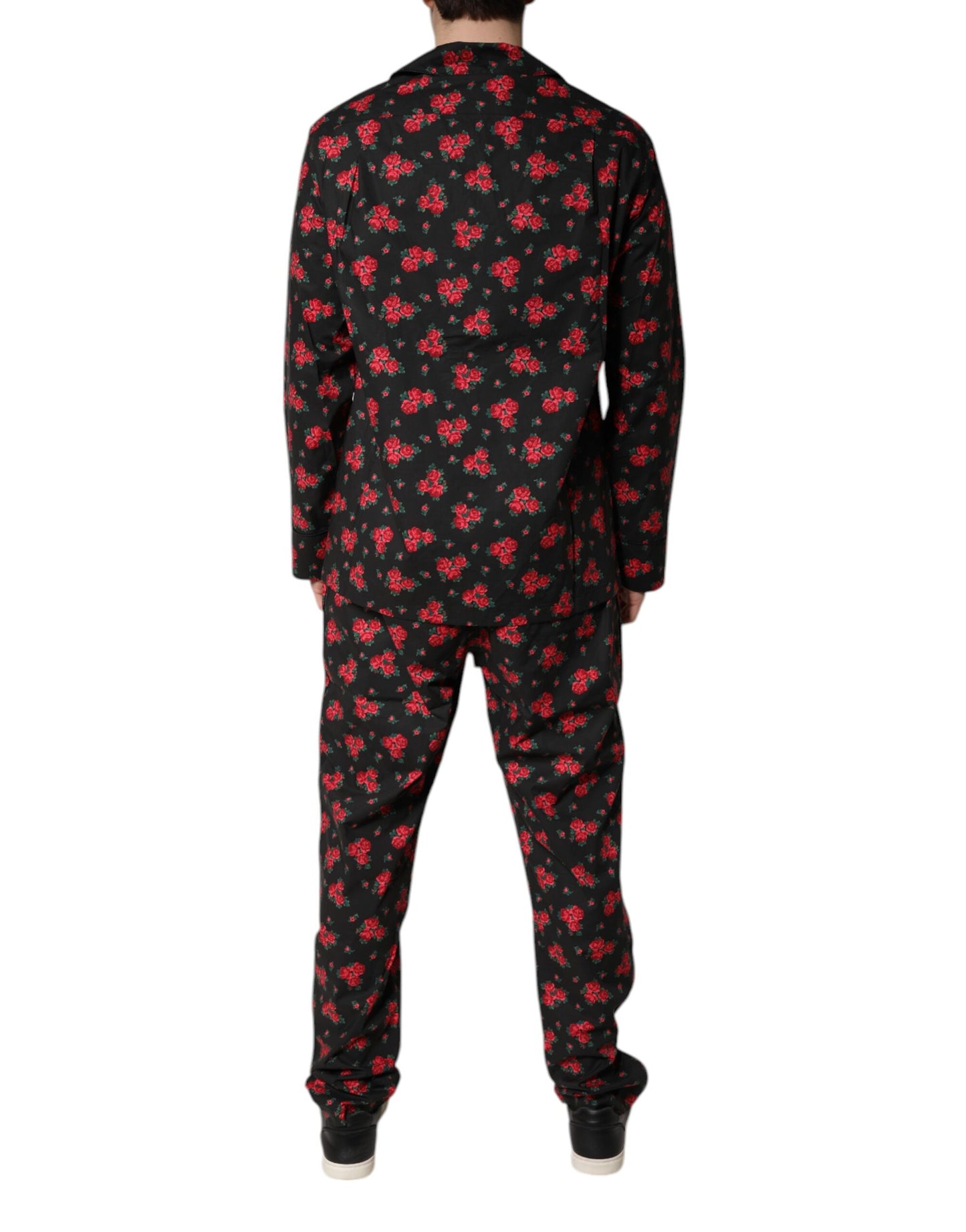 Schwarzer Pyjama-Set aus Baumwolle mit Blumendruck für Herren