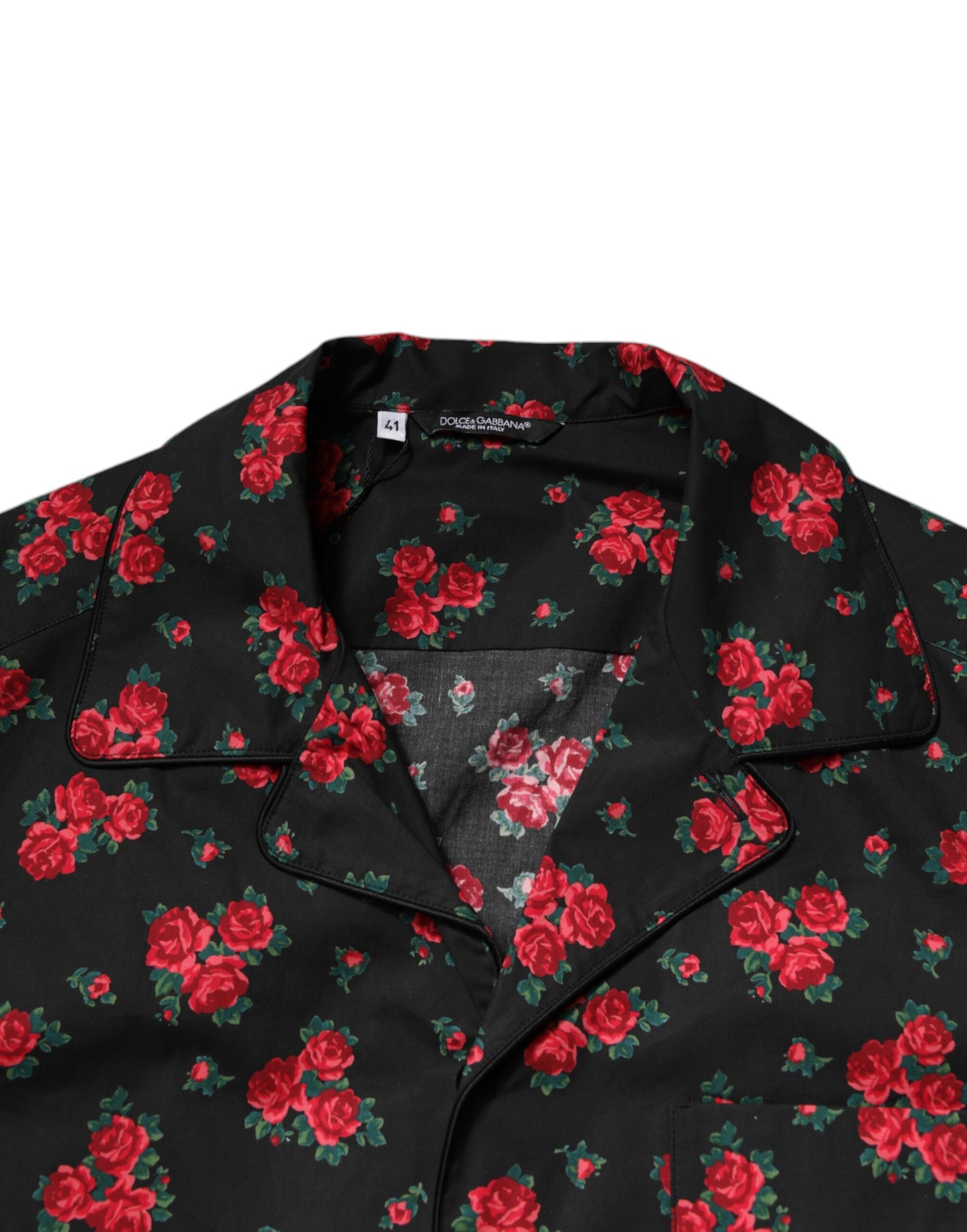 Schwarzer Pyjama-Set aus Baumwolle mit Blumendruck für Herren