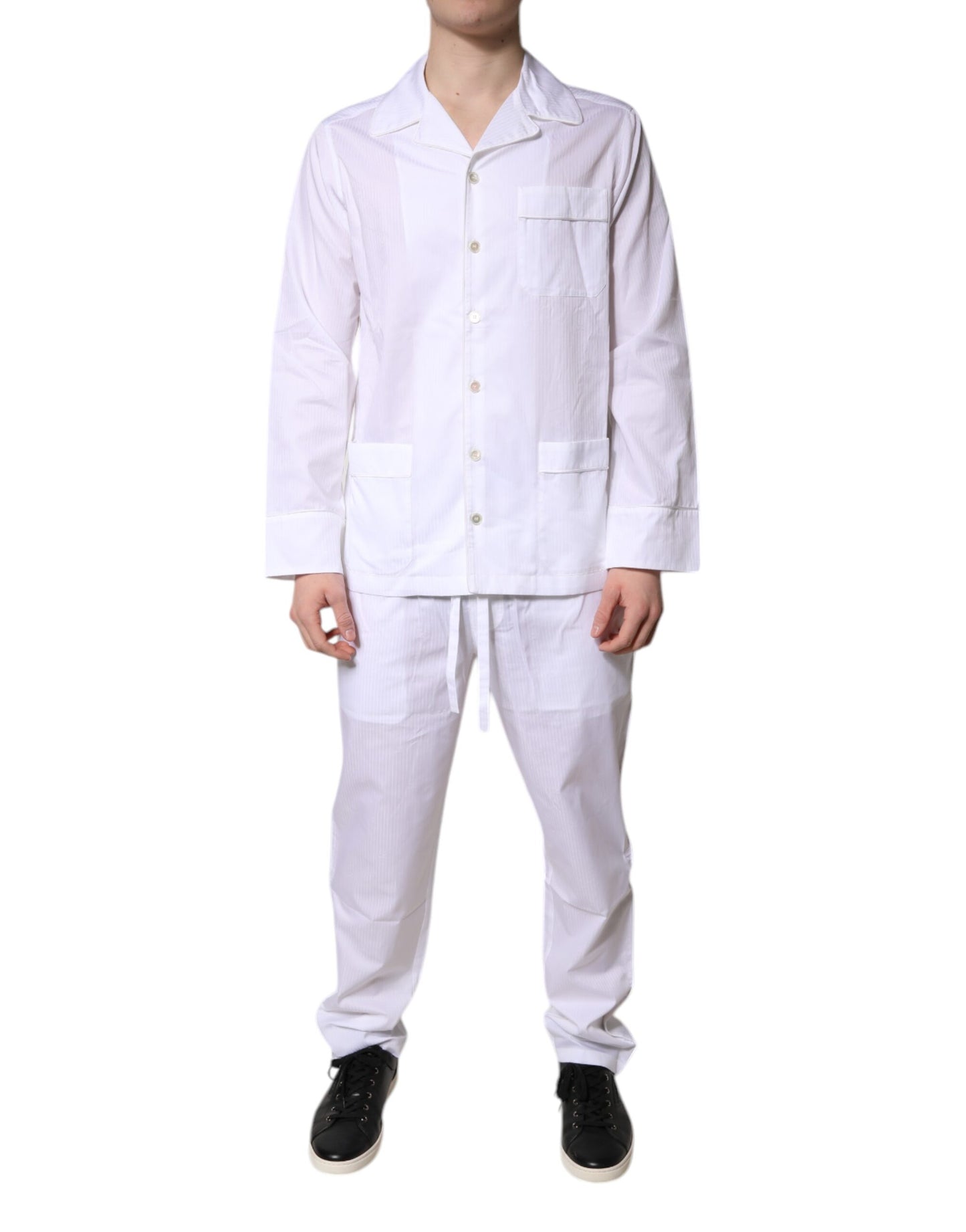 Weißes Pyjama-Set aus Baumwolle mit Hemd und Hose