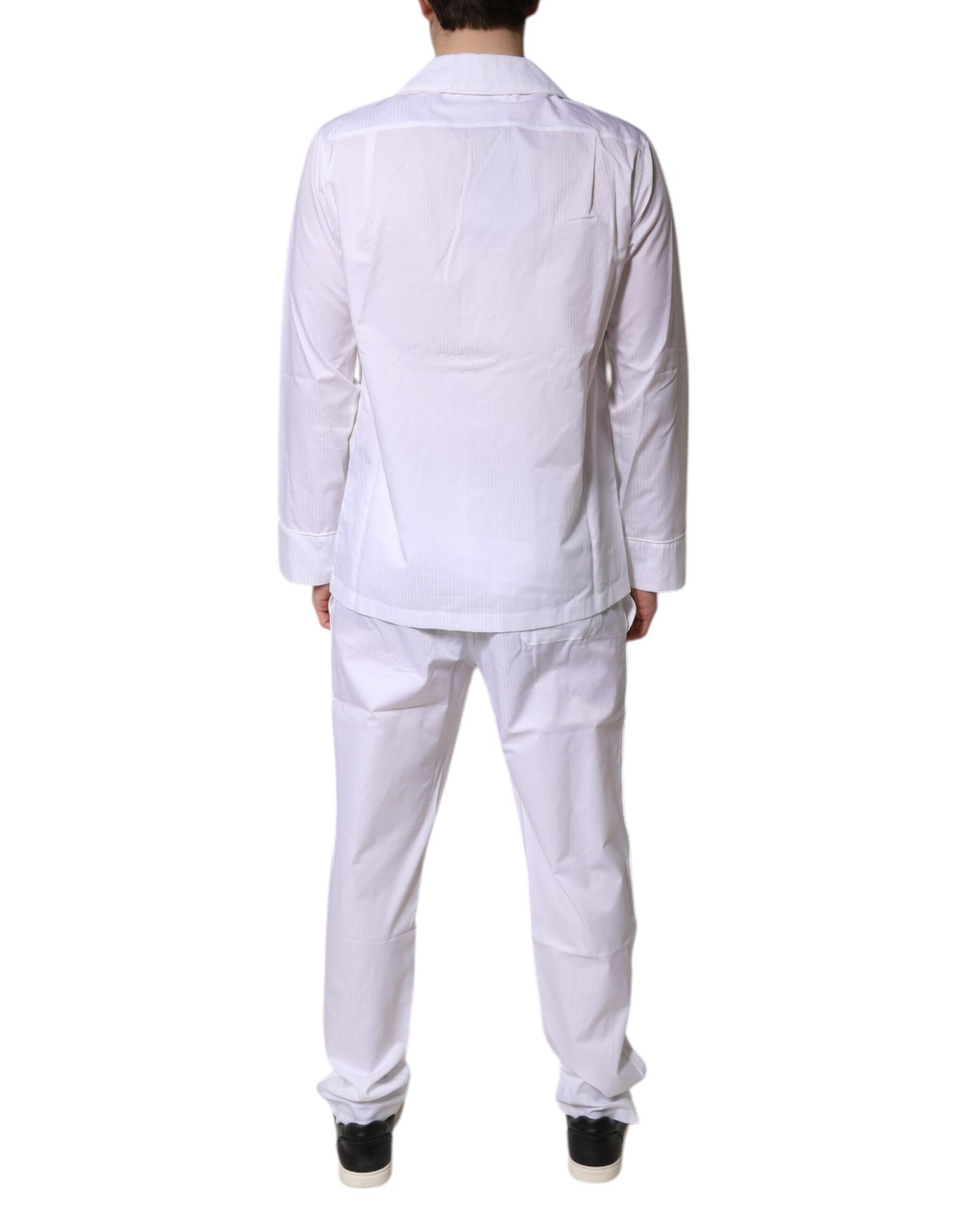 Weißes Pyjama-Set aus Baumwolle mit Hemd und Hose