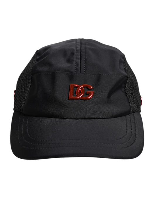 Schwarze Baseballkappe aus Nylon mit 6 Paneelen und Logo