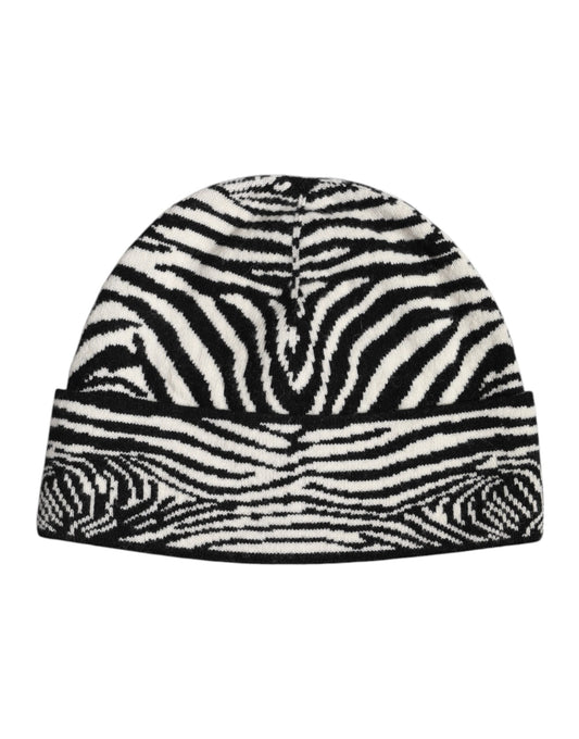 Schwarz-weiße Zebra-Strickmütze für den Winter