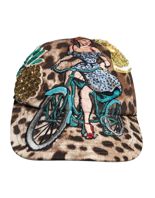 Braune Sicily-Baseballkappe mit Leoparden-Pailletten
