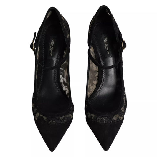 Schwarze Mary Jane Taormina Pumps mit Spitze