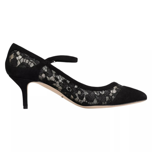 Schwarze Mary Jane Taormina Pumps mit Spitze