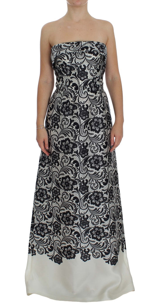 Weißes Korsett-Maxikleid aus Seide mit Blumenspitze