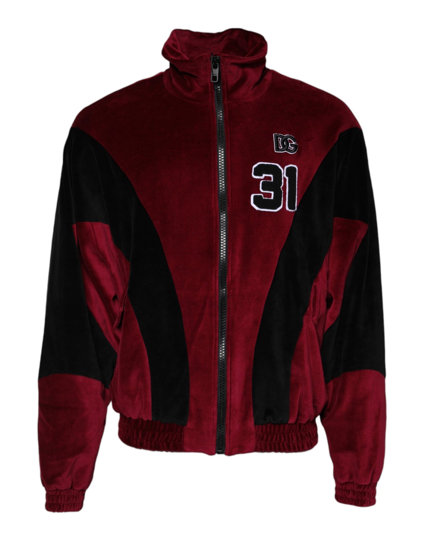 Rot-schwarze Bomberjacke aus Baumwolle mit durchgehendem Reißverschluss und Logo