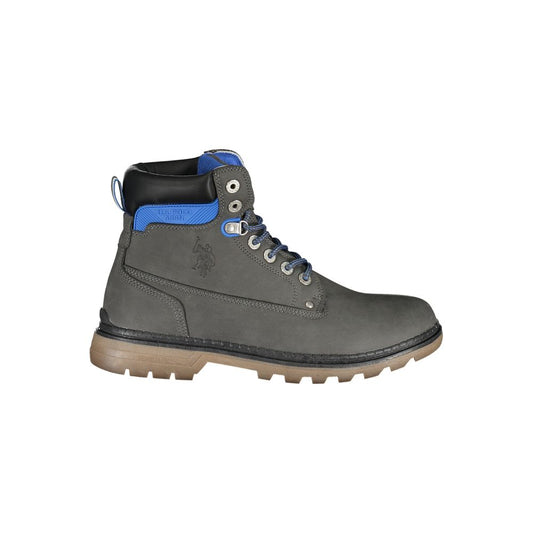 Elegante graue hohe Schnürstiefel mit Logo-Detail