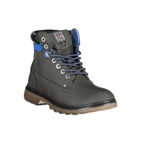 Elegante graue hohe Schnürstiefel mit Logo-Detail