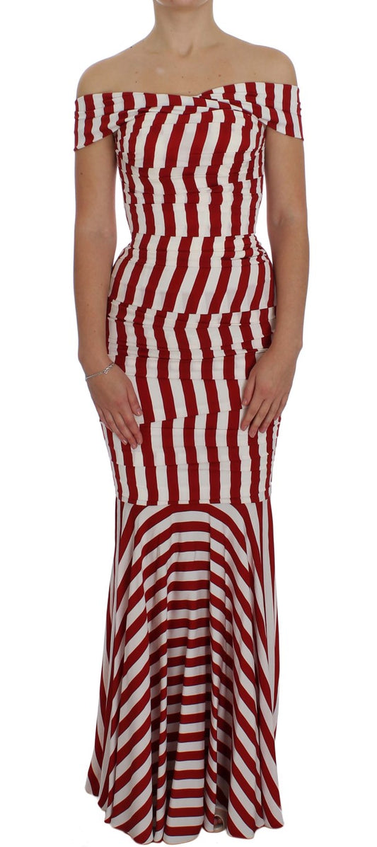 Rot-weißes Stretch-Seidenkleid