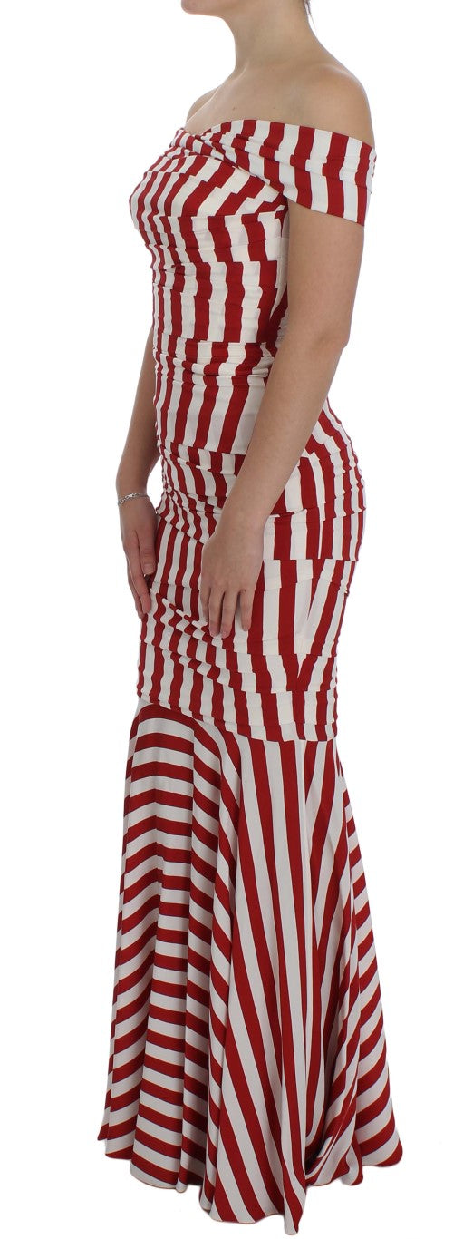 Rot-weißes Stretch-Seidenkleid