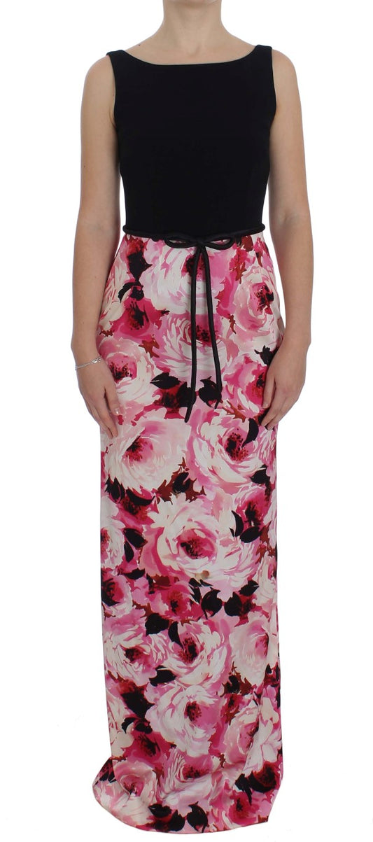Rosafarbenes, langes Maxi-Etuikleid mit Blumenmuster