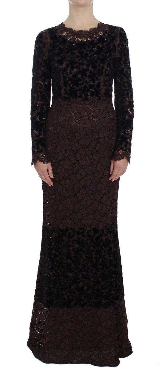 Lilafarbenes Ricamo-Maxikleid mit Blumenspitze