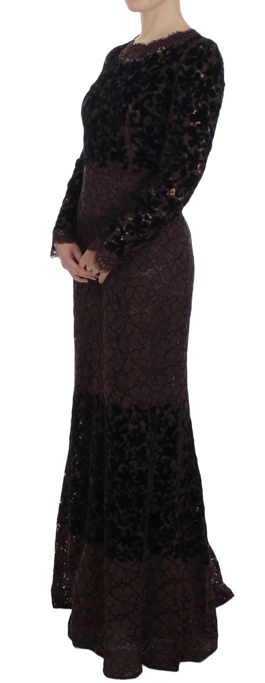 Lilafarbenes Ricamo-Maxikleid mit Blumenspitze