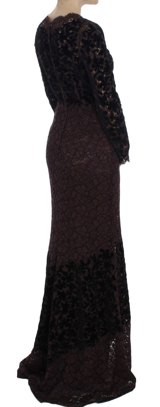 Lilafarbenes Ricamo-Maxikleid mit Blumenspitze