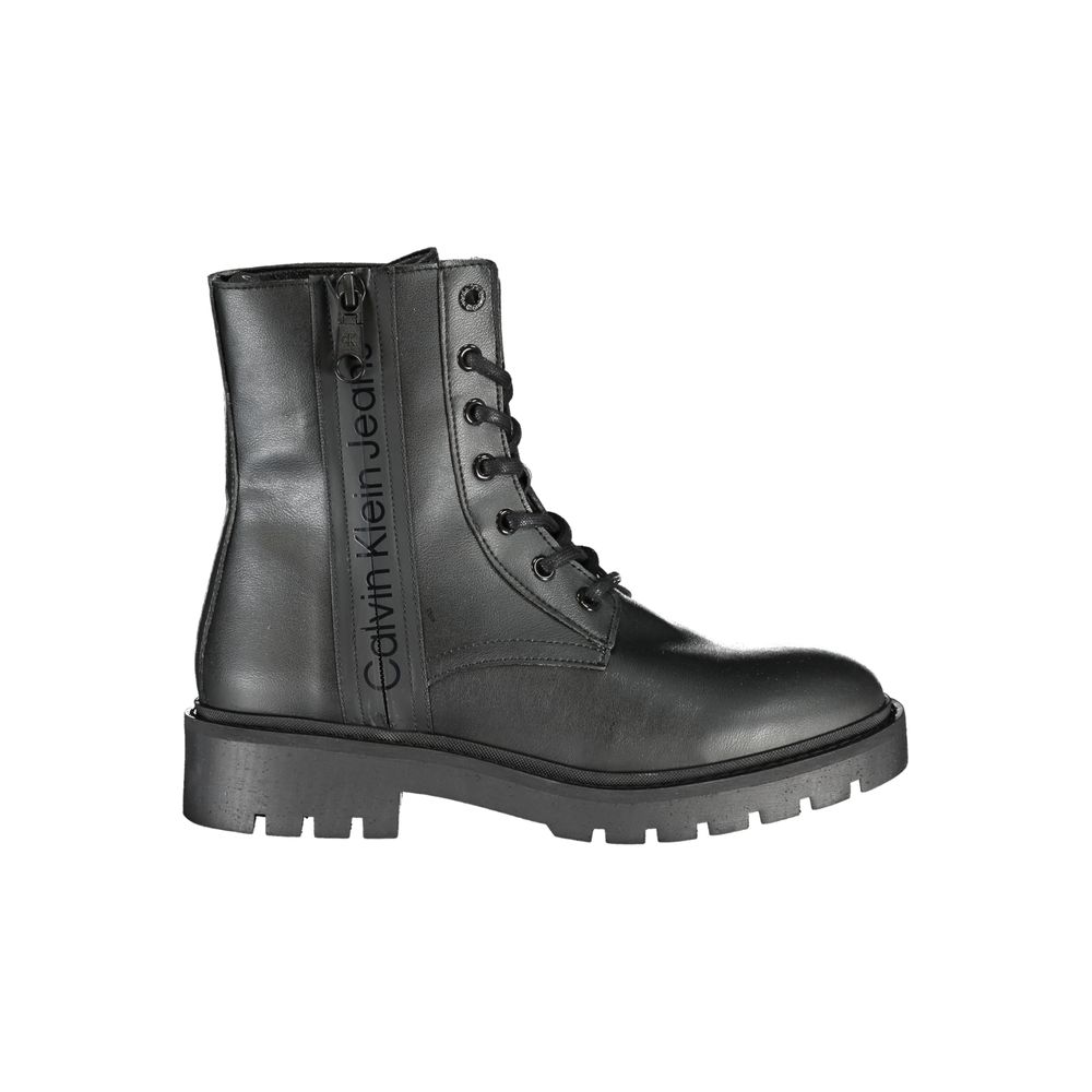 Schicker schwarzer Ankle Boot mit Schnürsenkeln und Reißverschluss-Detail