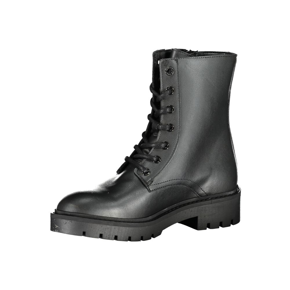Schicker schwarzer Ankle Boot mit Schnürsenkeln und Reißverschluss-Detail