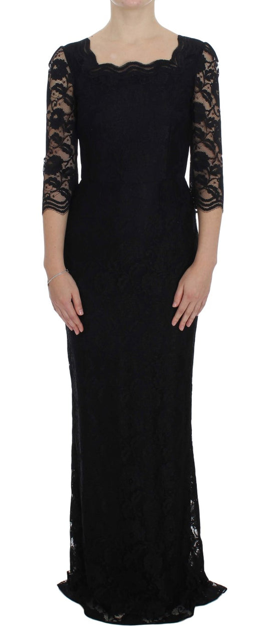 Schwarzes langes Ball-Maxikleid mit Blumenspitze
