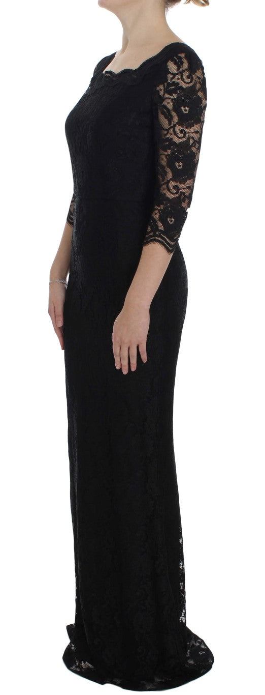 Schwarzes langes Ball-Maxikleid mit Blumenspitze