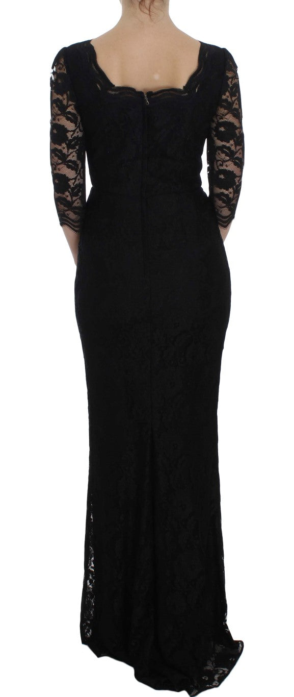 Schwarzes langes Ball-Maxikleid mit Blumenspitze