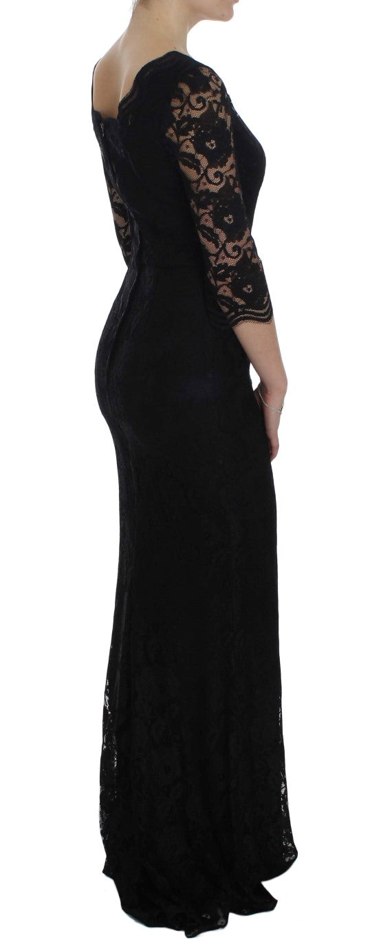 Schwarzes langes Ball-Maxikleid mit Blumenspitze