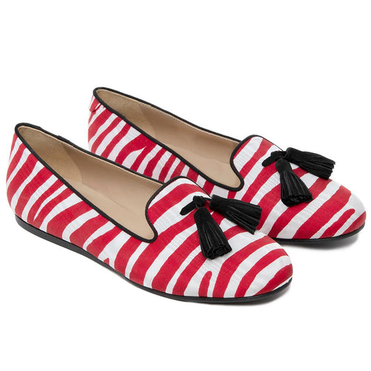 Red Cotton Flat Shoe