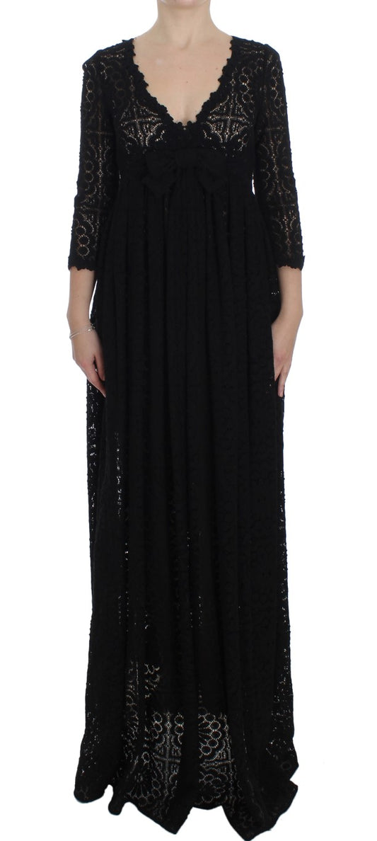 Schwarzes, gestricktes Maxikleid von Ricamo in voller Länge