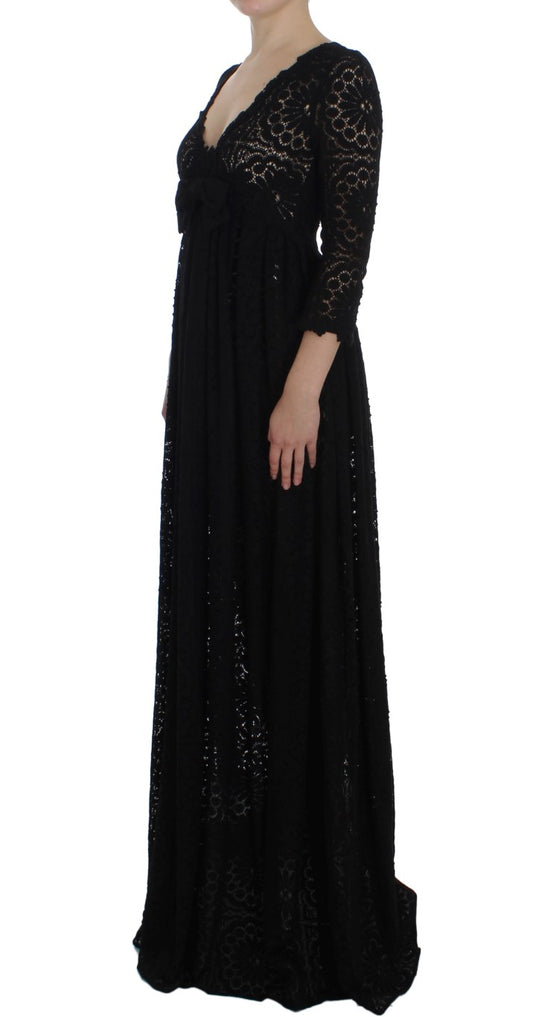 Schwarzes, gestricktes Maxikleid von Ricamo in voller Länge