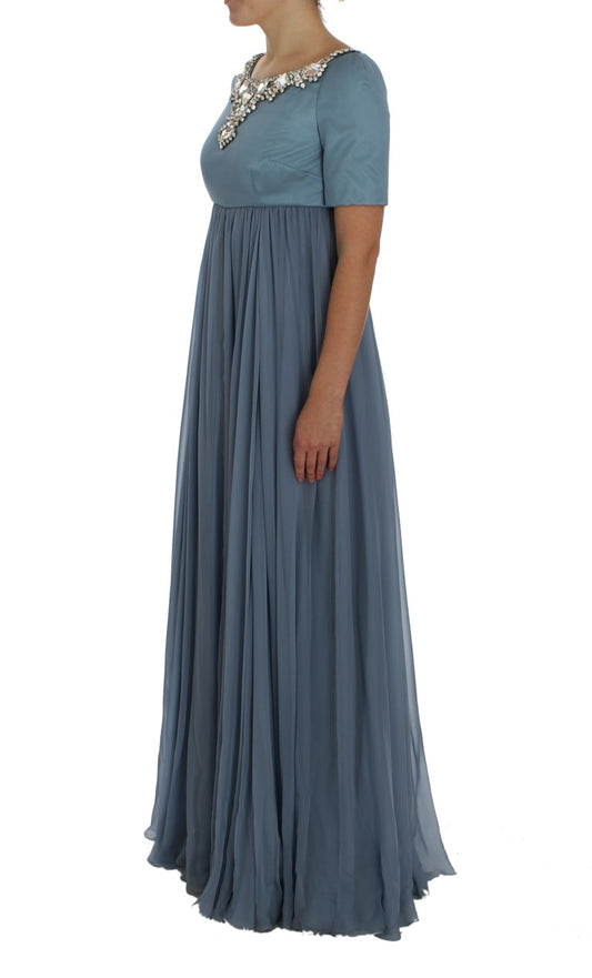Blaues Ballkleid aus Seide mit Kristallen