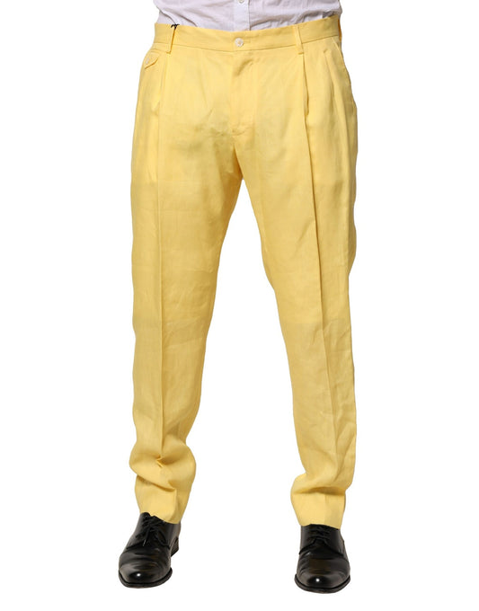 Gelbe, konisch zulaufende Leinenhose für Herren