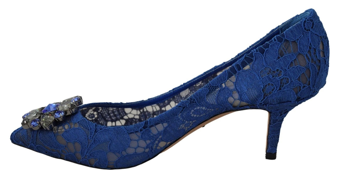 Blaue Spitzen-Ballerinas mit Kristallen