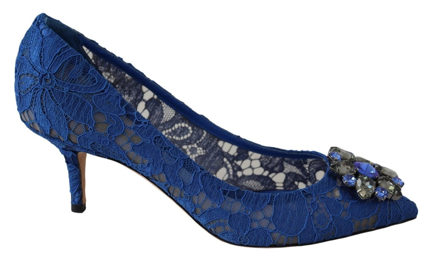 Blaue Spitzen-Ballerinas mit Kristallen