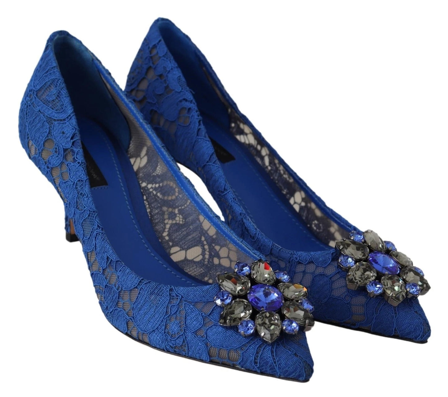 Blaue Spitzen-Ballerinas mit Kristallen