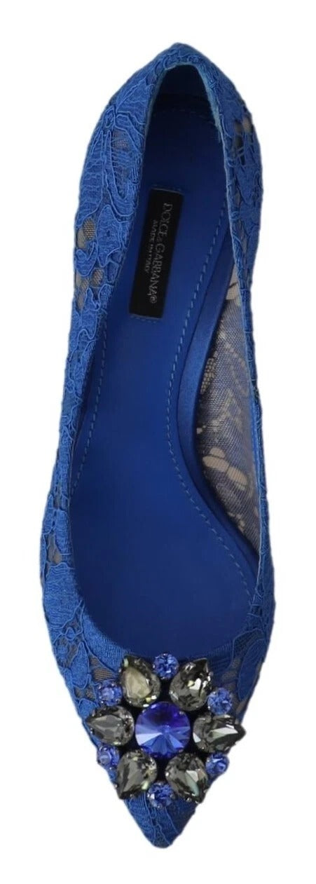 Blaue Spitzen-Ballerinas mit Kristallen