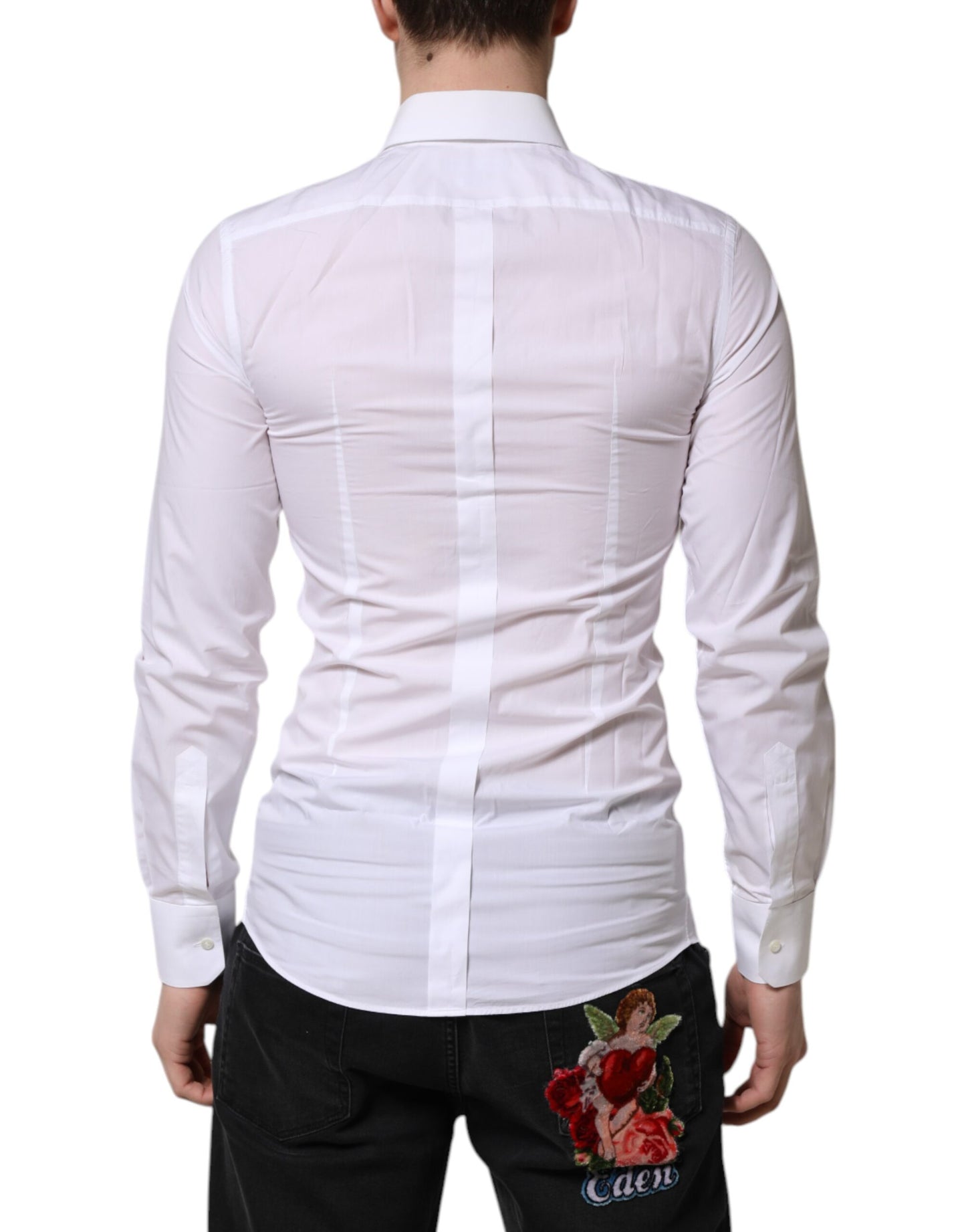 Weiß GOLD Langarm Kleid Herren Formelles Hemd