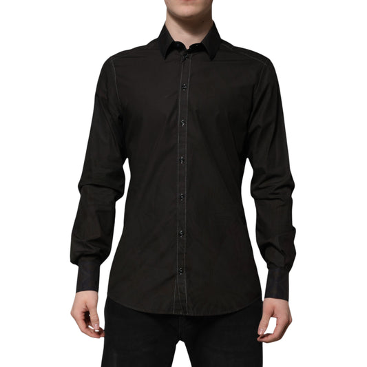 Schwarzes Hemd aus Baumwolljacquard mit GOLD-Kragen