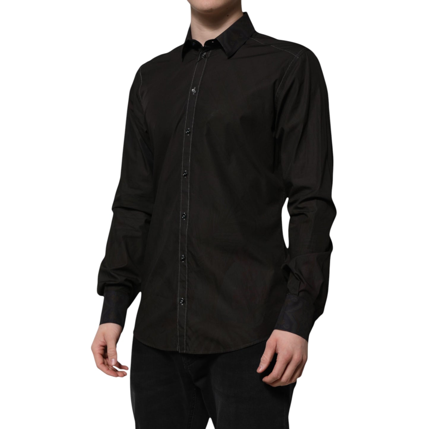Schwarzes Hemd aus Baumwolljacquard mit GOLD-Kragen