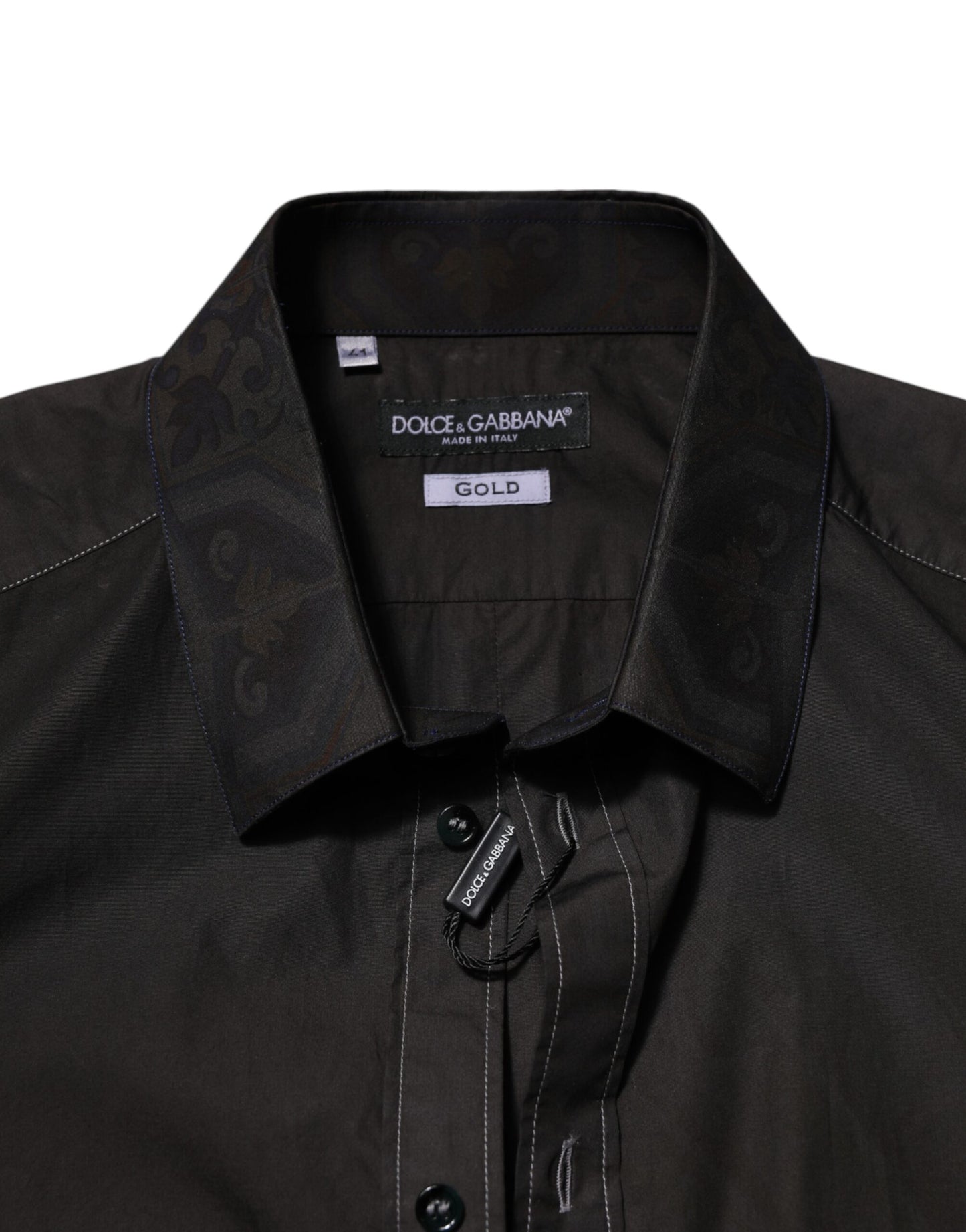 Schwarzes Hemd aus Baumwolljacquard mit GOLD-Kragen