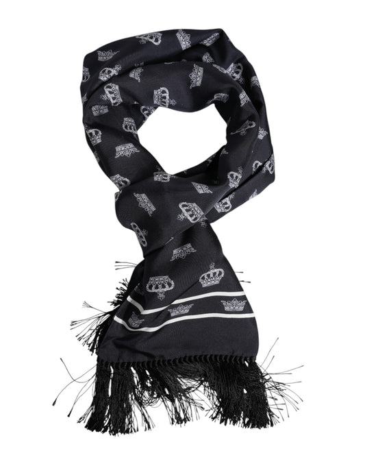 Schwarzer Seiden-Foulard mit Kronenfransen für Herren