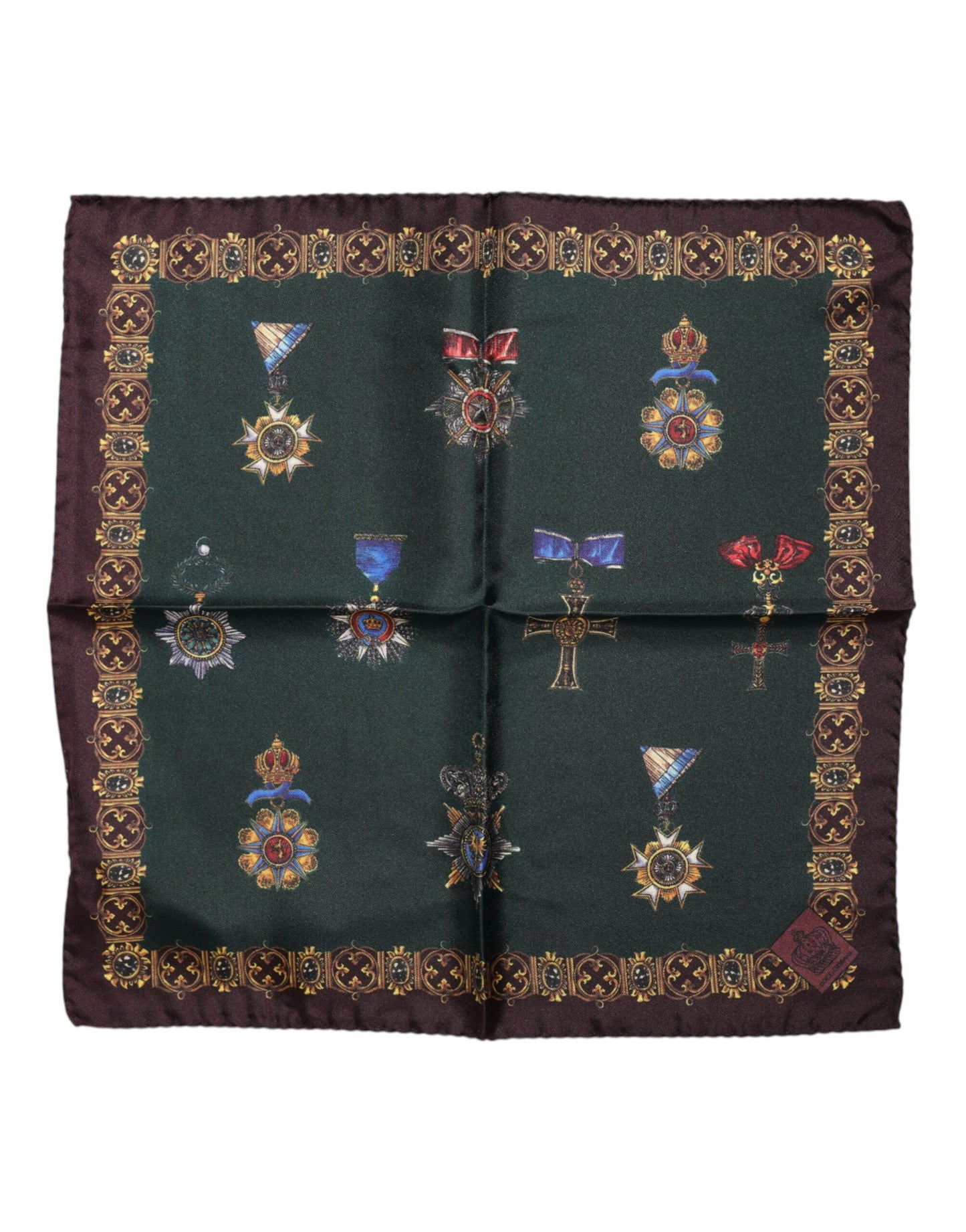 Quadratischer Foulard aus Seide mit grünen Medaillen