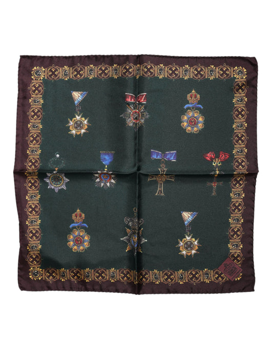 Quadratischer Foulard aus Seide mit grünen Medaillen