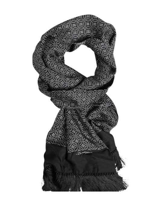 Schwarz gemusterter Herren-Foulard mit Fransen
