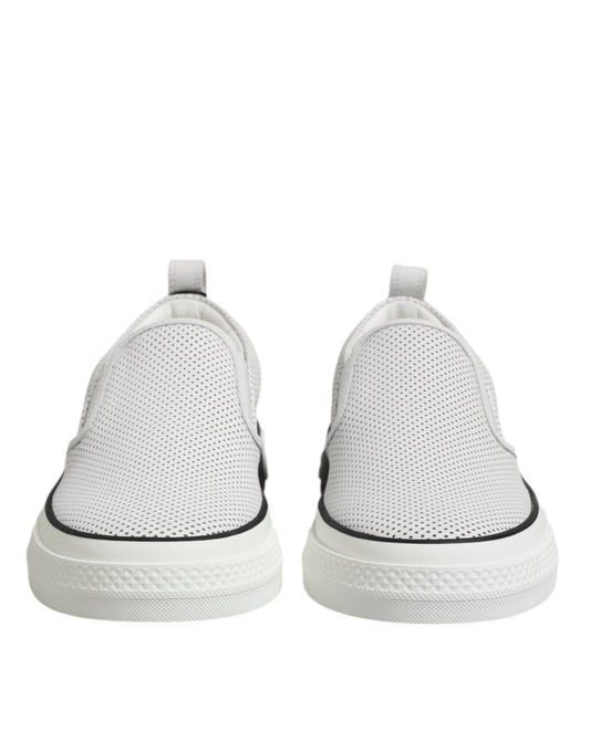 Weiße gepunktete Leder Slip On Herren Sneakers Schuhe