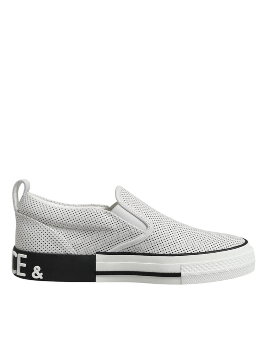 Weiße gepunktete Leder Slip On Herren Sneakers Schuhe